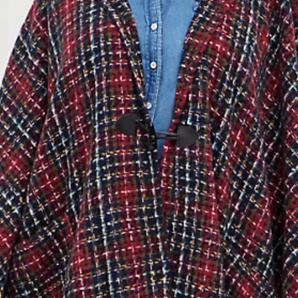 🆕 HOODED PLAID RUANA - Picture 4 of 7